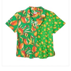 Tabitha Brown X Target Green Orange Tropical Leopard Print Linen Rayon Top XL